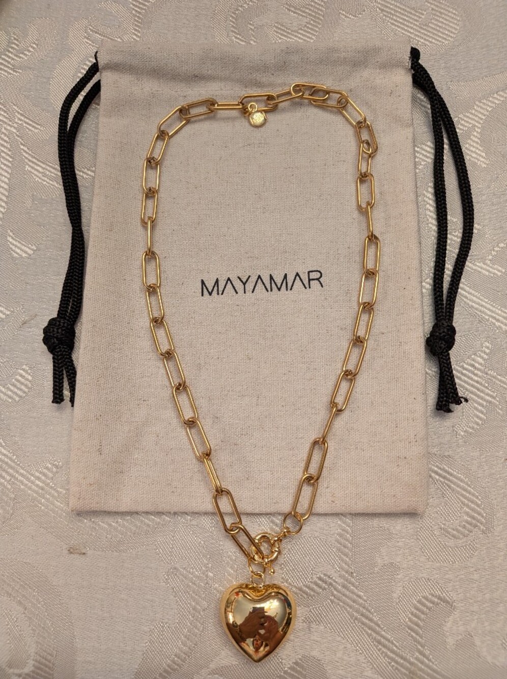 Mayamar Puffy Heart Paperclip Chain Necklace & Gift Bag - Picture 3 of 5